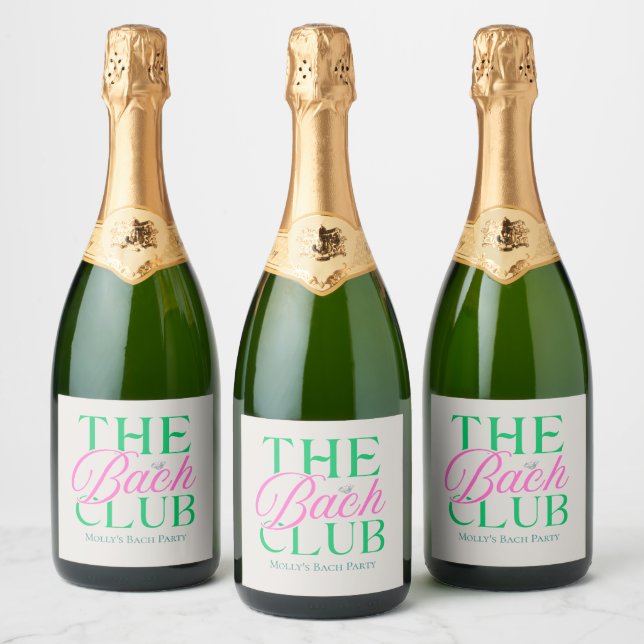 Bach Club Modern Simple Pink Green Bachelorette Sparkling Wine Label (Bottles)