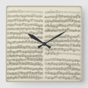 Bach Music Manuscript, 2nd Suite for Cello Solo Square Wall Clock