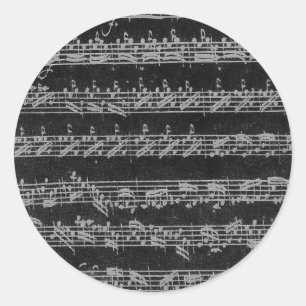 Bach Partita White on Black Classic Round Sticker