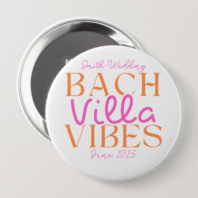 Bach Villa Vibes - Pink and Orange Tropical  4 Inch Round Button (Front & Back)