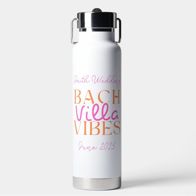 Bach Villa Vibes - Tropical Pink Bachelorette Water Bottle (Front)
