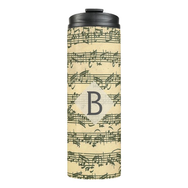 Bach Vintage Music Manuscript Custom Initial Thermal Tumbler (Front)