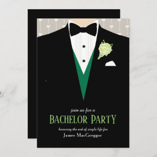 Bachelor fête tuxedo invitation rose vert