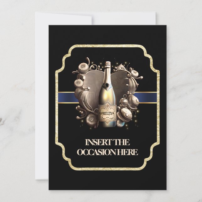 Bachelor graduation birthday | sparkling wine chic invitation (Front)