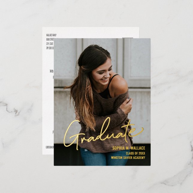 Bachelor of Arts University Graduate Photo Foil Holiday Postcard (Front/Back)