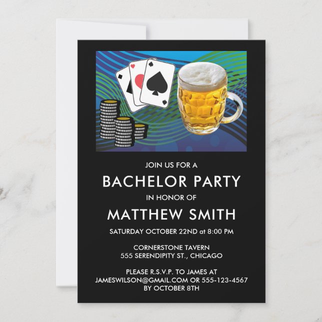 Bachelor Party Beer Poker Gambling Invitation (Front)