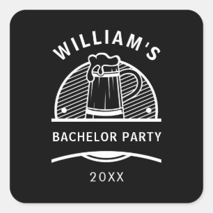 Bachelor Party Black and White Beers Square Sticker