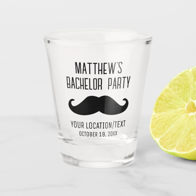 Bachelor Party Black Moustache Wedding Favour Shot Glass (Front)