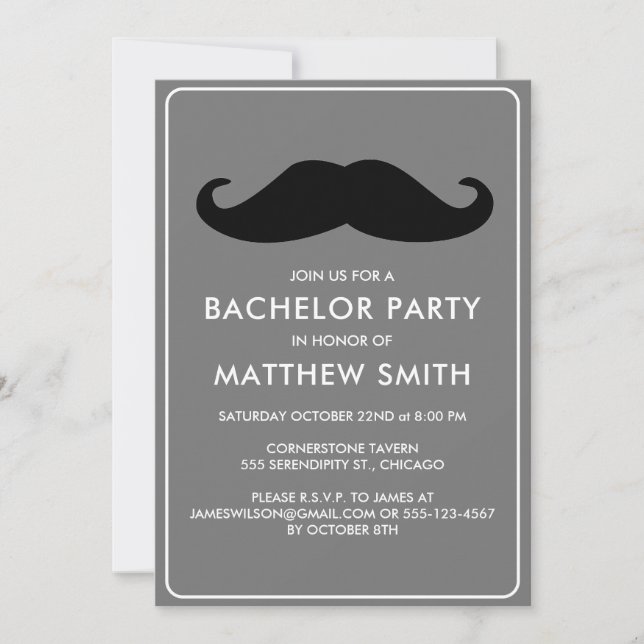 Bachelor Party Black Moustache Wedding Invitation (Front)