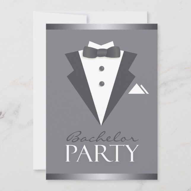 Bachelor Party Black Suit Flat Invitation (Front)