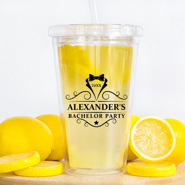 Bachelor Party Black Tie - Choose Text Colour Acrylic Tumbler (Customize to change text color or text size.)