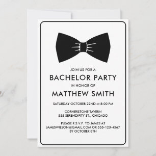 Bachelor Party Black Tuxedo Bow Tie Wedding Invitation