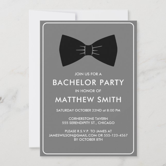 Bachelor Party Black Tuxedo Bow Tie Wedding Invitation (Front)