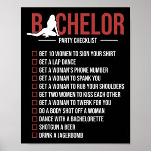 Bachelor Party Checklist Funny Groom Bachelor Part Poster