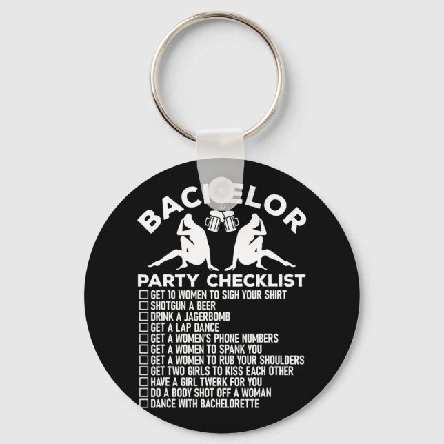 Bachelor Party Checklist Funny Groomsmen Groom Squ Keychain (Front)