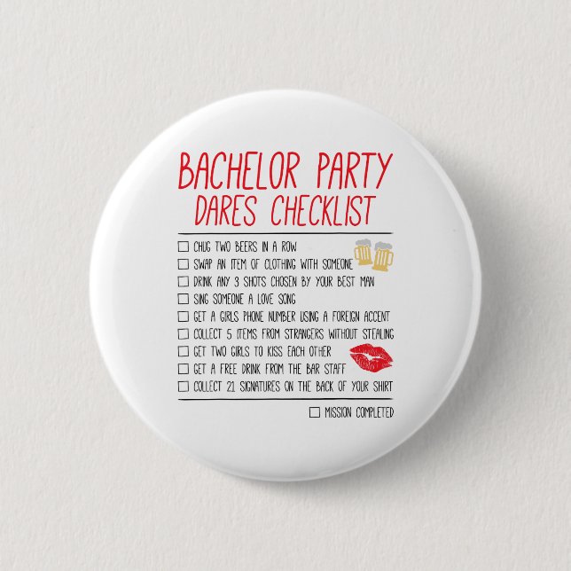 Bachelor Party Checklist Funny Wedding Groom  2 Inch Round Button (Front)