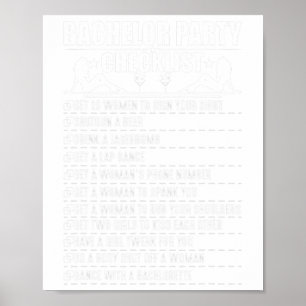 Bachelor Party Checklist Stag Groom Gag Mens Funny Poster