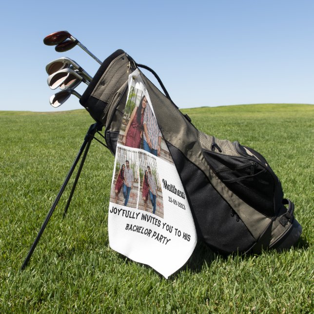 Bachelor Party custom 3 Photo Collage   Golf Towel (Green)