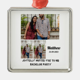 Bachelor Party custom 3 Photo Collage Metal Ornament