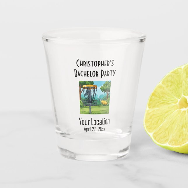 Bachelor Party Disc Golf Wedding Favour Shot Glass (Front)