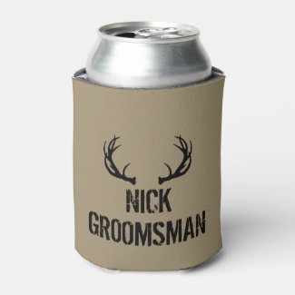 Bachelor Party Groomsman Antlers Beer Can cooler