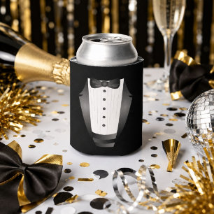 Bachelor Party Groomsman Team Groom black tuxedo Can Cooler
