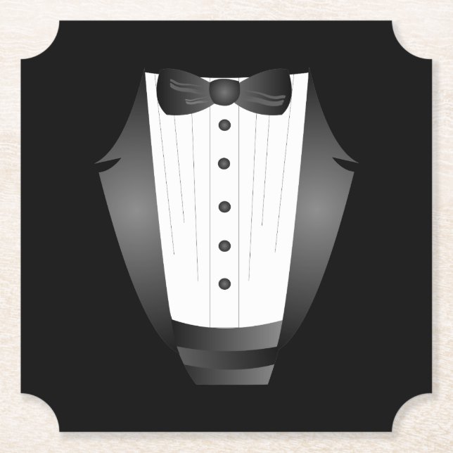 Bachelor Party Groomsman Team Groom black tuxedo Paper Coaster (Front)