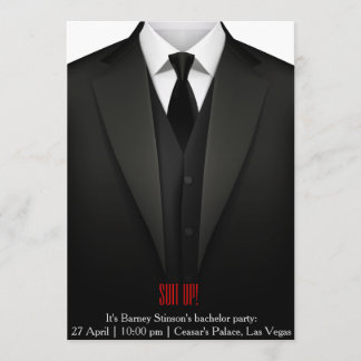 Bachelor party invitation card suit up vegas