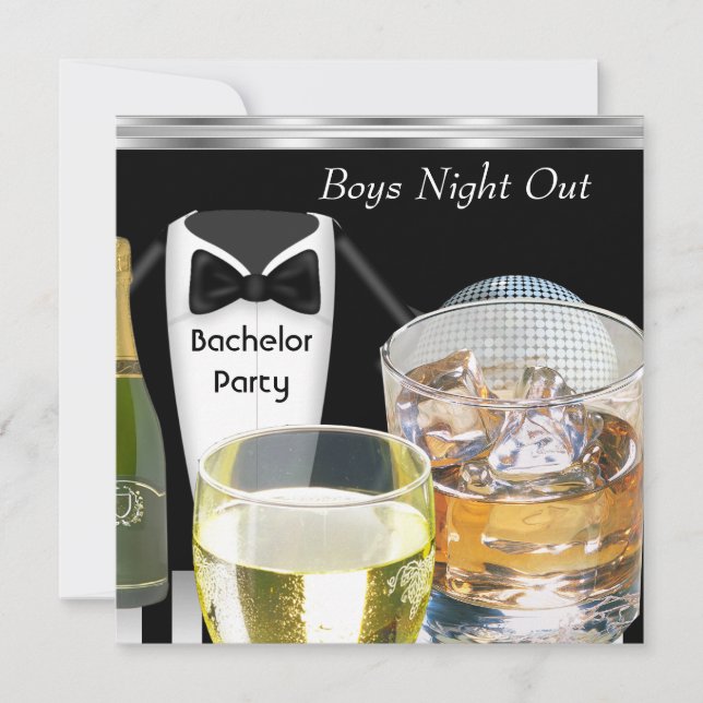 Bachelor Party Mens Boys Night Out Drinks Tux Invitation (Front)