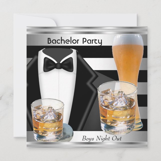 Bachelor Party Mens Boys Night Out Drinks Tux Invitation (Front)