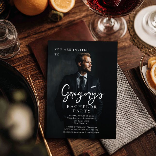 Bachelor party modern stylish photo invitation (Creator Uploaded)
