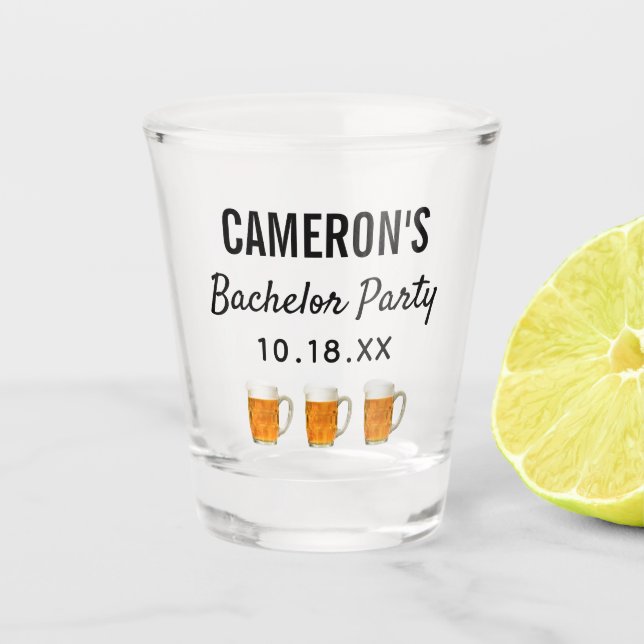 Bachelor Party Modern Wedding Favour Beer Cheers Shot Glass (Front)