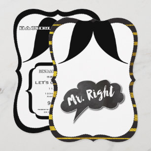 Bachelor Party Mr. Right Moustache Retro Hipster Invitation