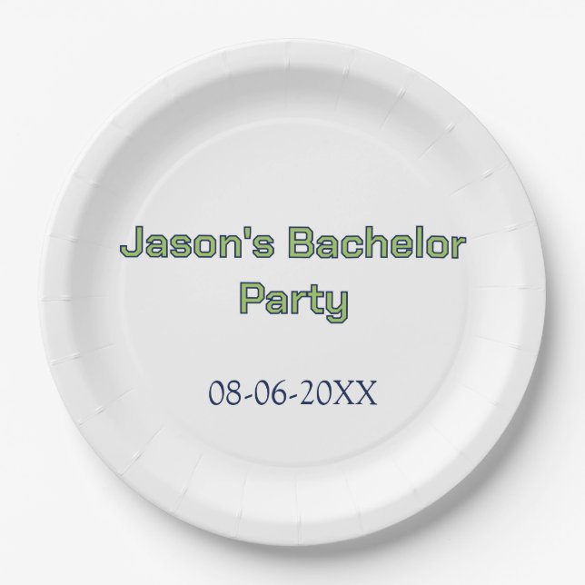 Bachelor party name date simple minimal best man  paper plate (Front)