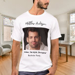 Bachelor party photo man myth legend name fun T-Shirt<br><div class="desc">Personalize and add your own photo of the bachelor.  Personalize and add a name,  and a text.  Text: The Man,  The Myth,  The Legend.</div>
