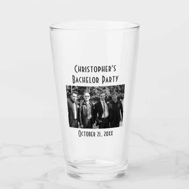 Bachelor Party Photo Wedding Favour Beer Pint Glass (Front)