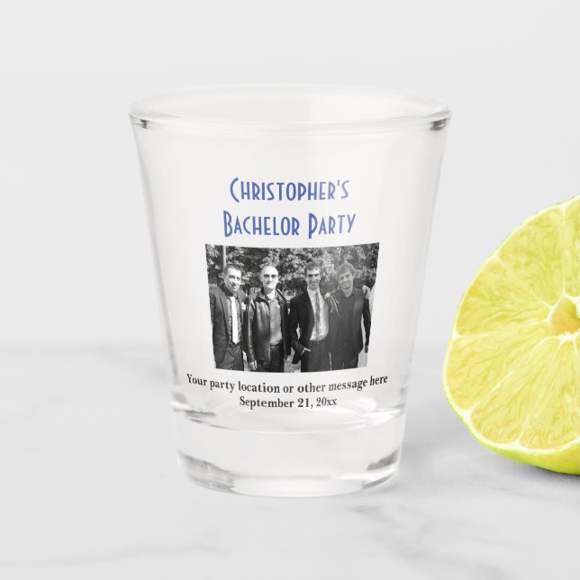 Bachelor Party Photo Wedding Favour Shot Glass (Front)