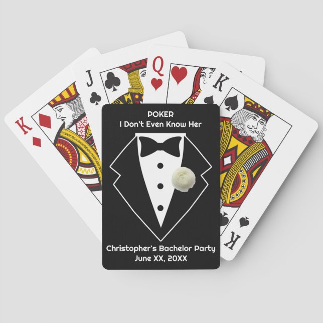 Bachelor Party Poker Black Tux White Flower Playing Cards (Back)