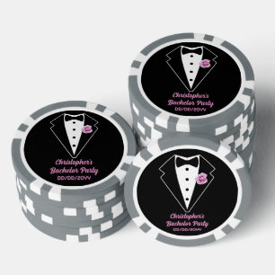 Bachelor Party Poker Black Tuxedo Lavender Rose  Poker Chips