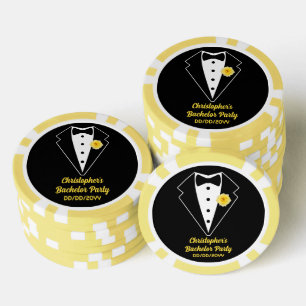 Bachelor Party Poker Black Tuxedo Yellow Rose Chips