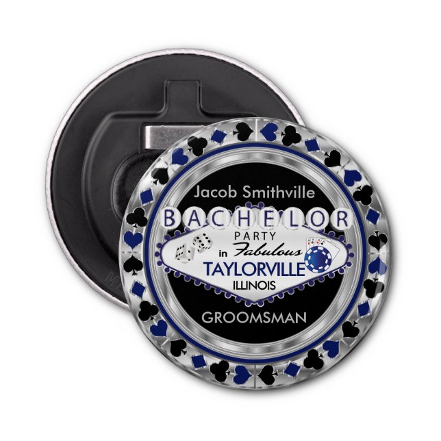Bachelor Party Poker Chips Style - Blue Bottle Opener (Front)