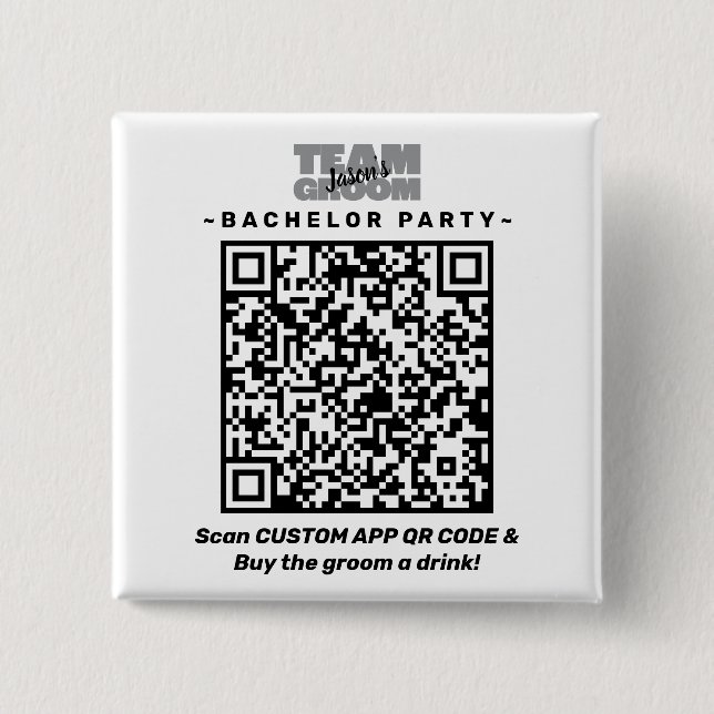  Bachelor Party QR Code Buy Drink Team Groom Brews 2 Inch Square Button (Front)