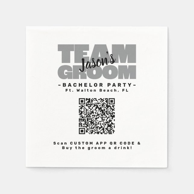 Bachelor Party QR Code Buy Drink Team Groom Brews Napkin (Front)