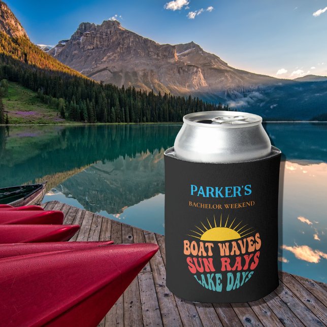 Bachelor Party Retro Sun Black  Can Cooler (Creator Uploaded)