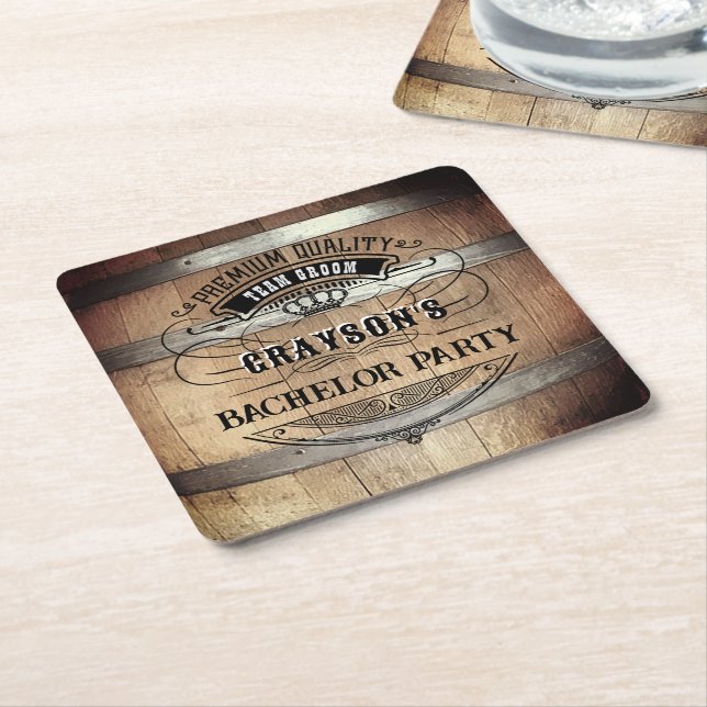 Bachelor Party Rustic Square Paper Coaster (Angled)
