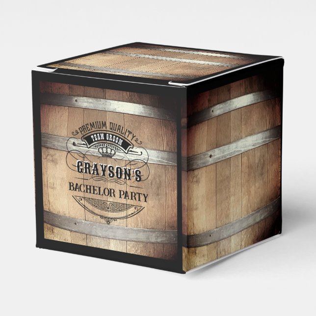 Bachelor Party Rustic Whiskey Barrel Favor Box (Front Side)