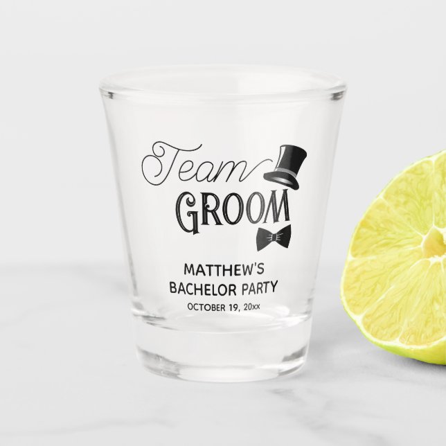 Bachelor Party Team Groom Wedding Favour Shot Glass (Front)