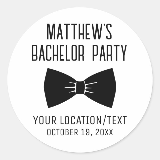 Bachelor Party Tuxedo Bow Tie Modern Wedding Classic Round Sticker (Front)