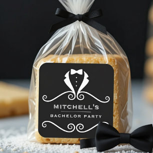 Bachelor Party Tuxedo Suit Bowtie Black & Red Square Sticker