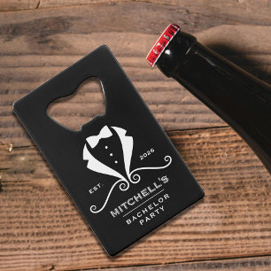 Bachelor Party Tuxedo Suit Bowtie Black Wedding Credit Card Bottle Opener